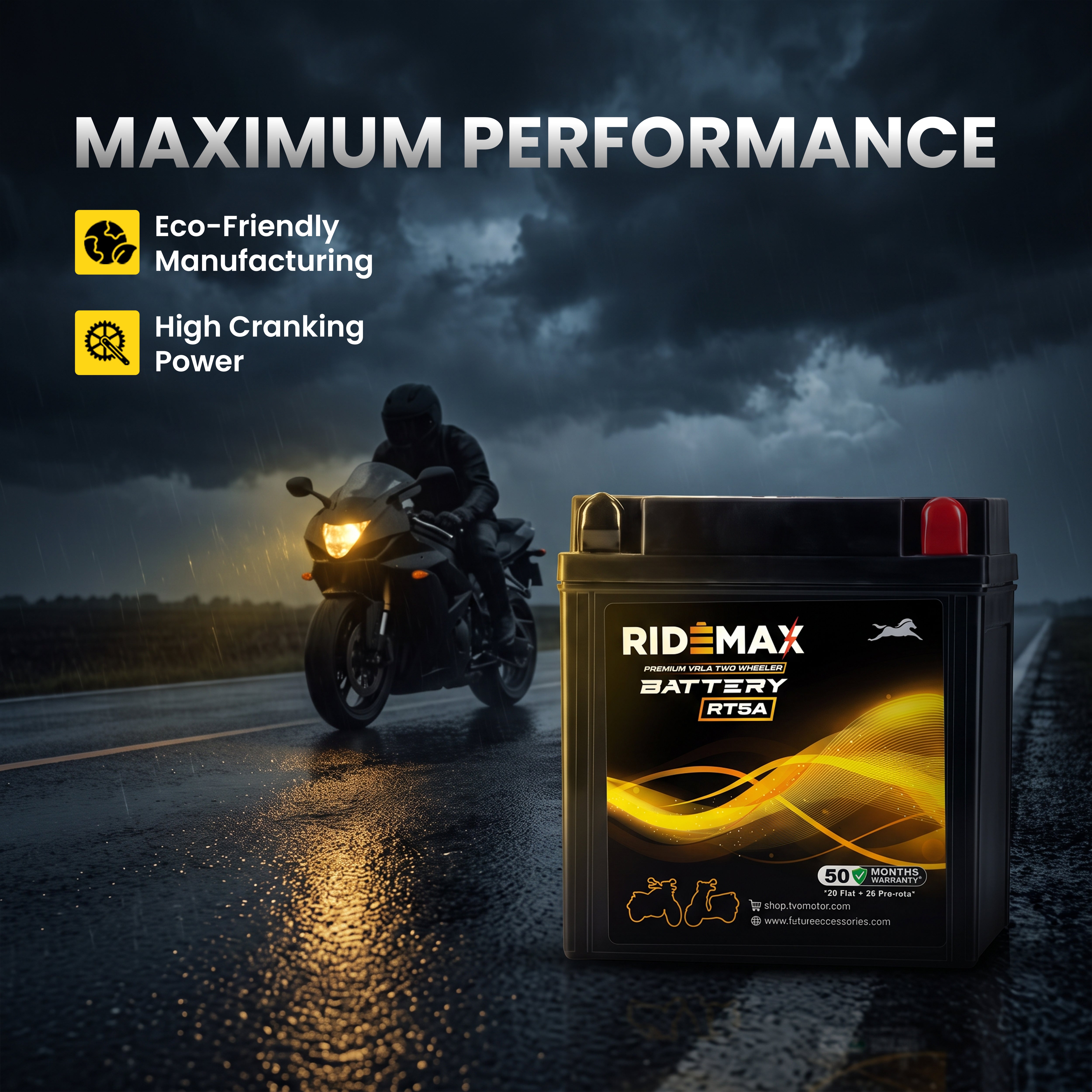RideMax Premium VRLA 12 Volt Two Wheeler Battery RT5A